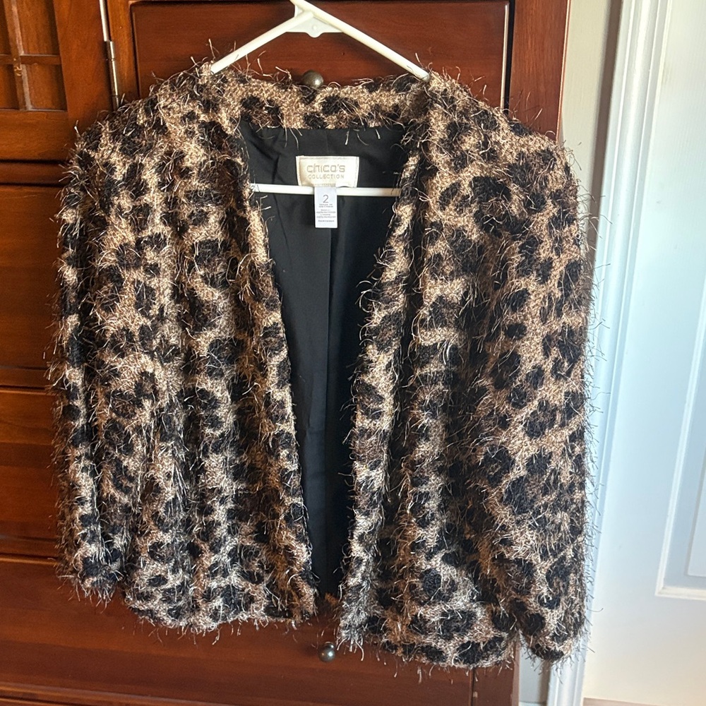 Chico's Textured Black and Tan Teddy Jacket